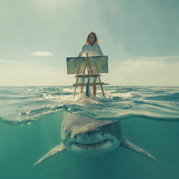 Girl drawing on a shark