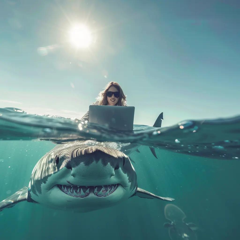 Girl codding on a shark