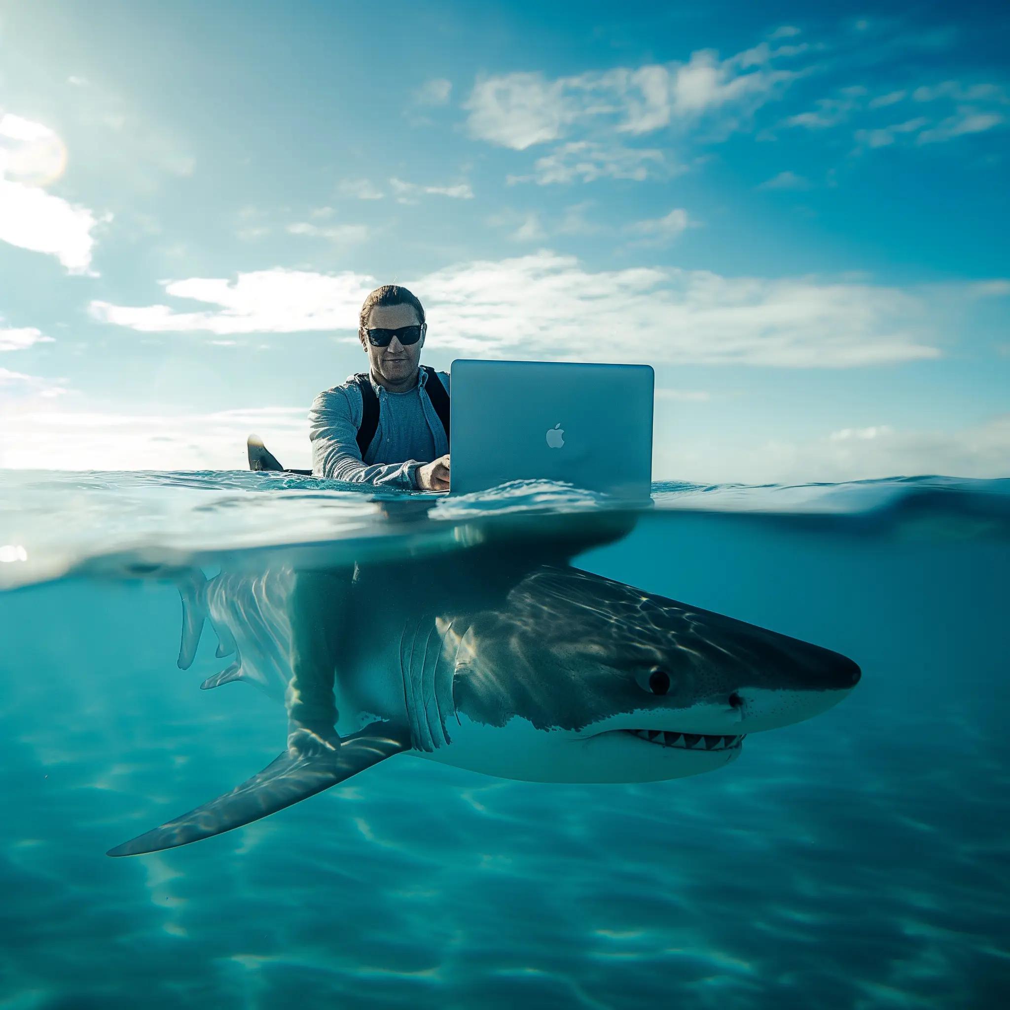 Man codding on a shark